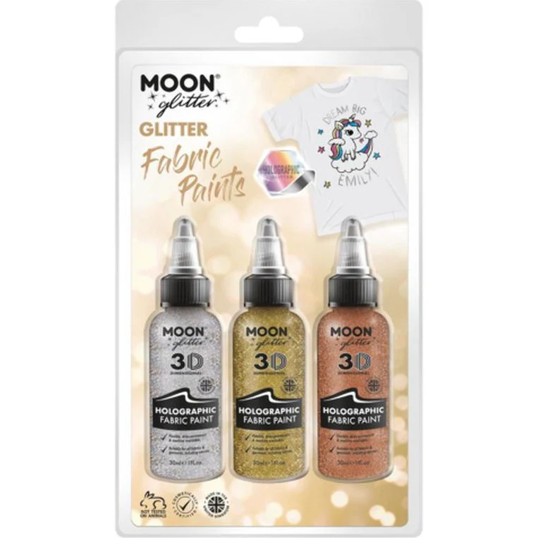 Moon Glitter Holographic Glitter Fabric Paint, Silver, Gold, Rose Gold