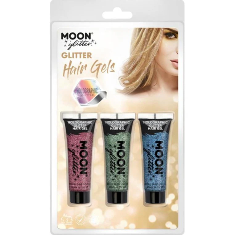 Moon Glitter Holographic Glitter Hair Gel, Pink, Green, Blue
