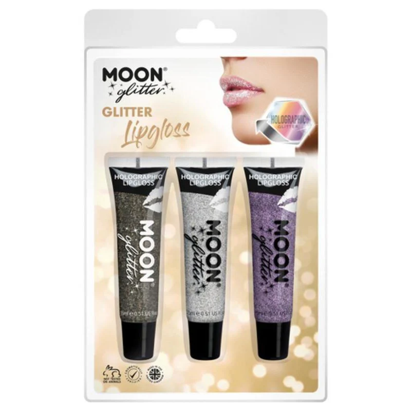 Moon Glitter Holographic Glitter Lipgloss, Black, Silver, Purple