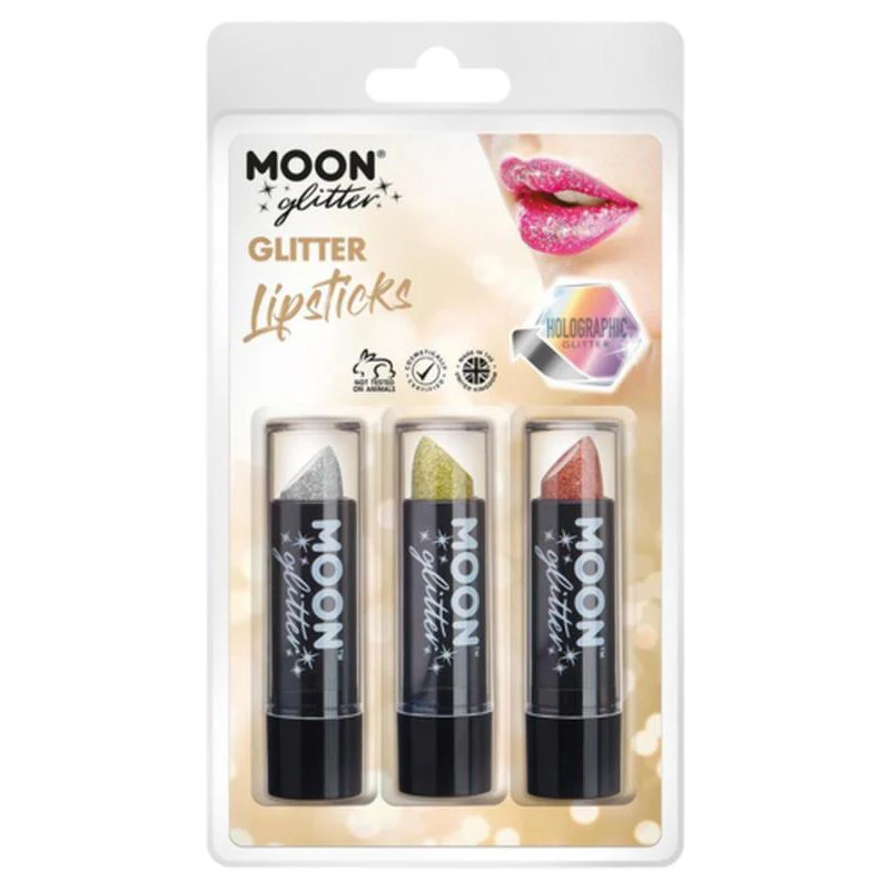 Moon Glitter Holographic Glitter Lipstick, Silver, Gold, Rose Gold