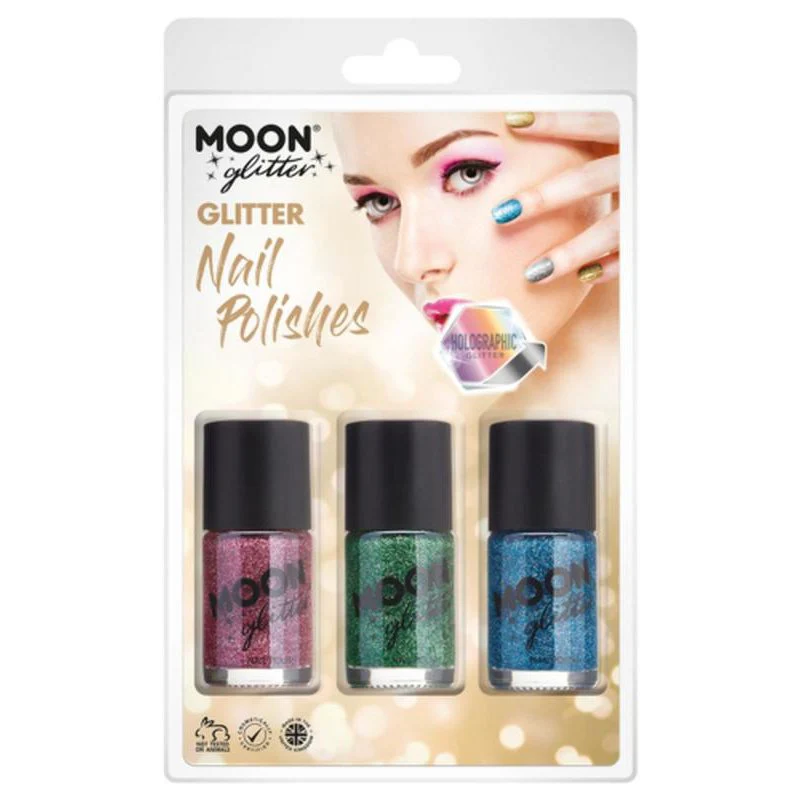 Moon Glitter Holographic Nail Polish, Pink, Green, Blue