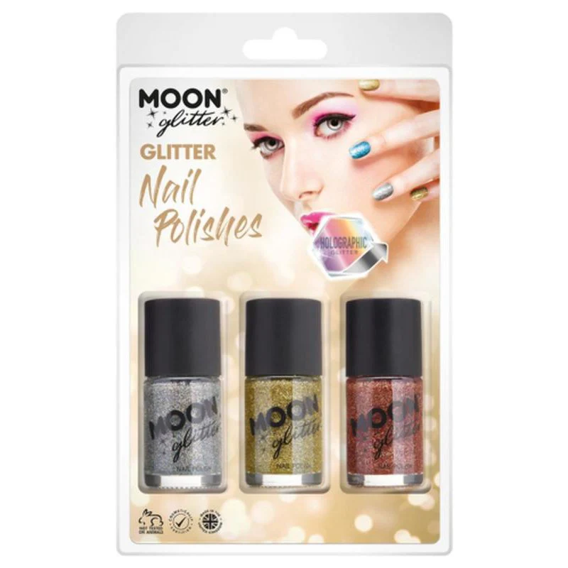 Moon Glitter Holographic Nail Polish, Silver, Gold, Rose Gold