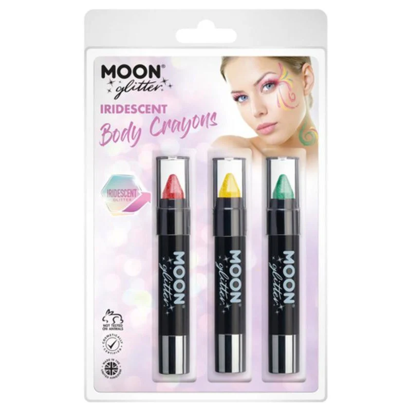 Moon Glitter Iridescent Body Crayons, Cherry, Yellow, Green