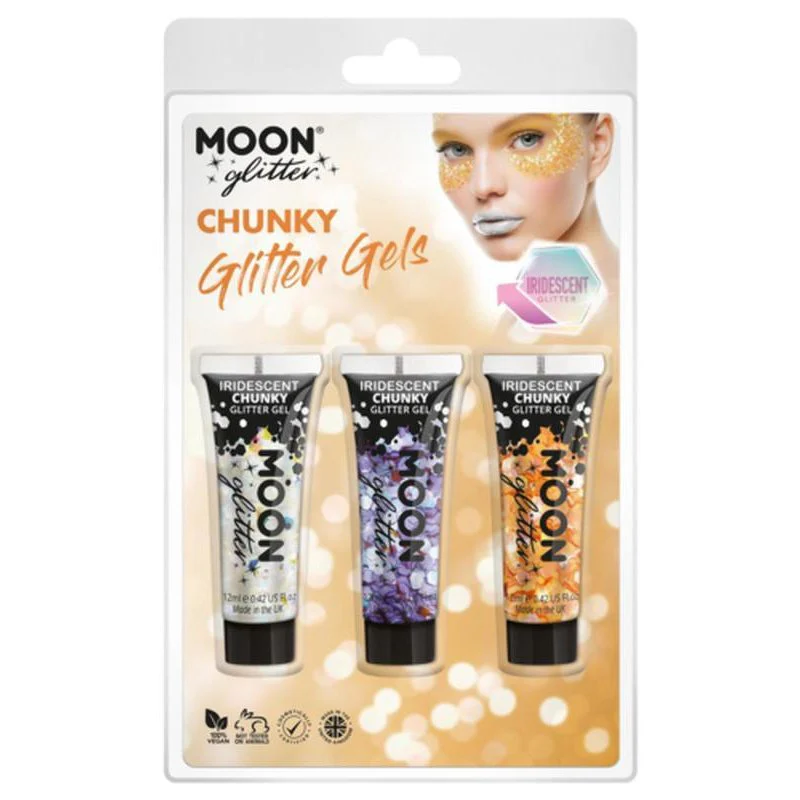 Moon Glitter Iridescent Chunky Glitter Gel, White, Purple, Orange