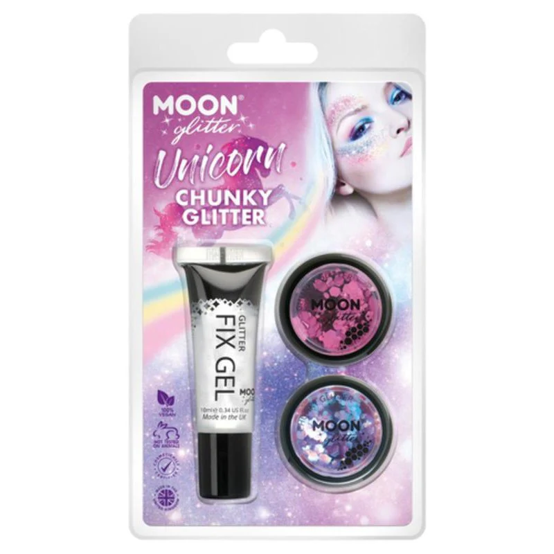 Moon Glitter Themed Clamshells, Pink Chunky Glitters
