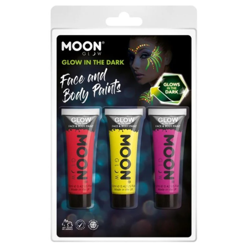 Moon Glow Glow In The Dark Face Paint, Red, Yellow, Purple