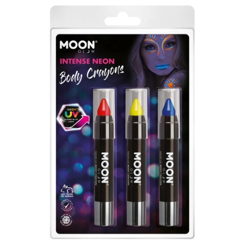 Moon Glow Intense Neon Uv Body Crayons, Red, Yellow, Purple