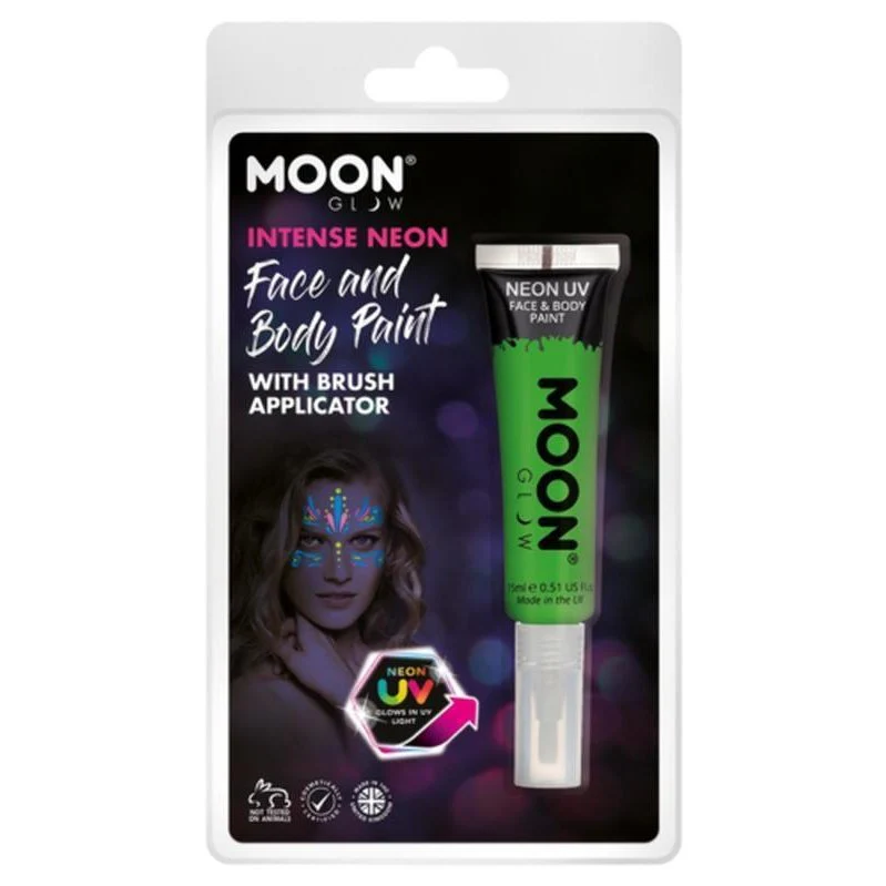 Moon Glow Intense Neon Uv Face Paint, Green With Brush Applicator - Image 3