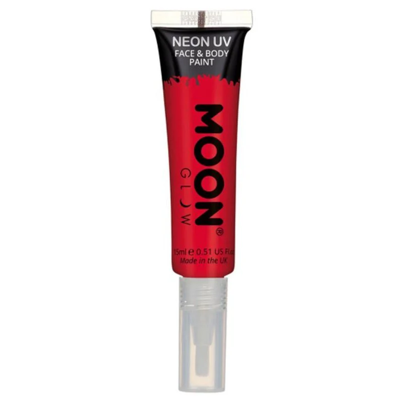 Moon Glow Intense Neon Uv Face Paint, Red With Brush Applicator - Image 2