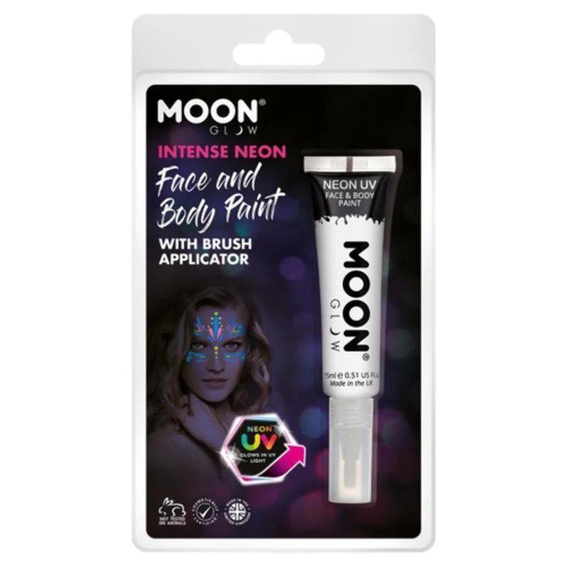 Moon Glow Intense Neon Uv Face Paint, White With Brush Applicator - Image 3