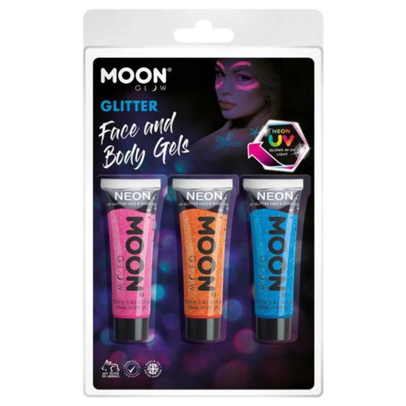 Moon Glow Neon Uv Fine Glitter Gel, Hot Pink, Orange, Blue