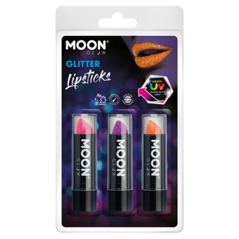 Moon Glow Neon Uv Glitter Lipstick, Magenta, Purple, Orange