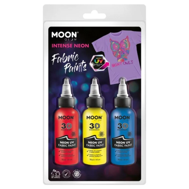 Moon Glow Neon Uv Intense Fabric Paint, Red, Yellow, Blue