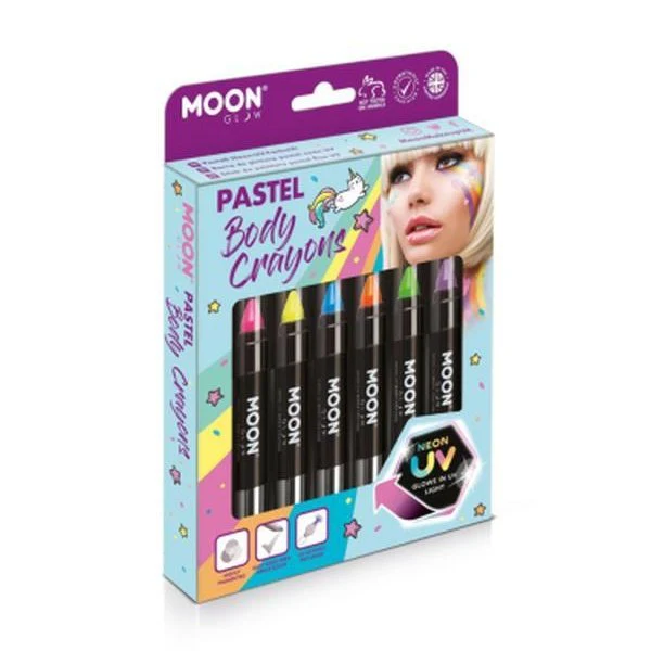 Moon Glow Pastel Neon Uv Body Crayons, Assorted