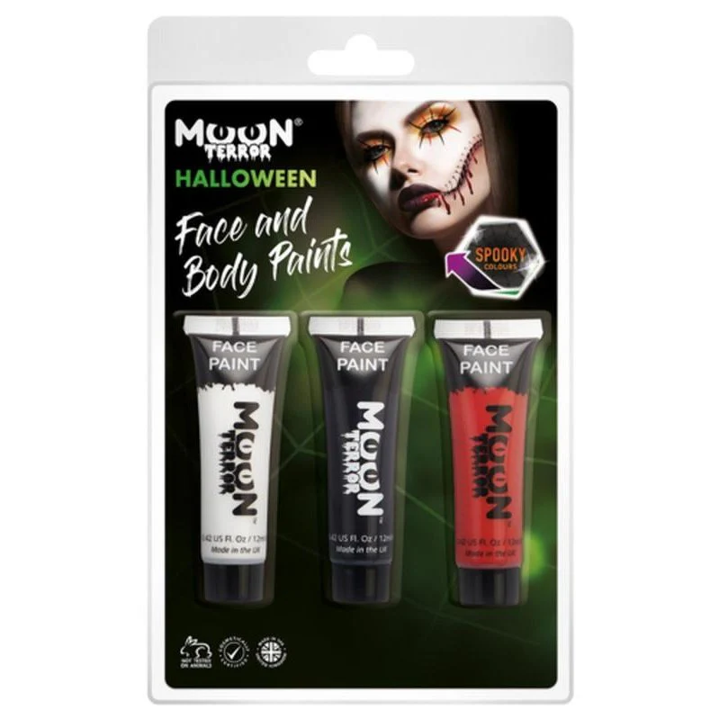 Moon Terror Halloween Face & Body Paint, White, Black, Red