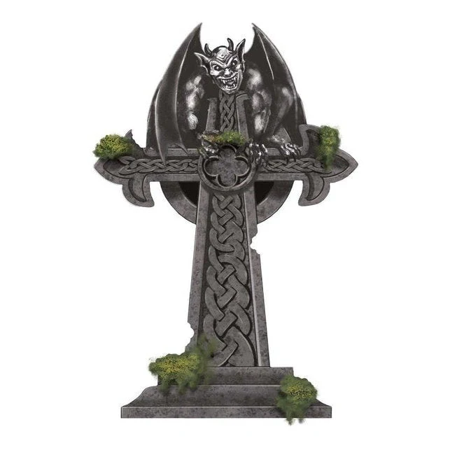 Mossy Cross With Gargoyle Tombstone