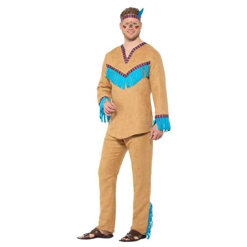 Native American Inspired Warrior Costume, Blue & Brown - Image 2