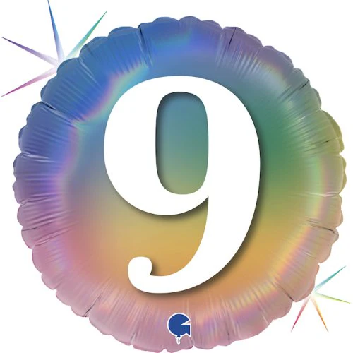 Number 9 Rainbow Ombre Round Foil Balloon - 45cm