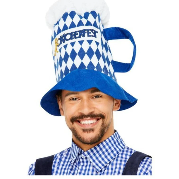 Oktoberfest Beer Hat, Blue & White Chequered