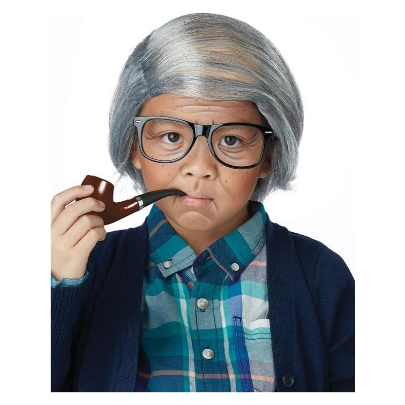 Old Man Combover Kids Wig Glasses And Pipe Kit