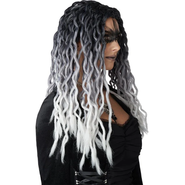 Ombre Black and Grey Crinkle Dreads Wig - Image 3