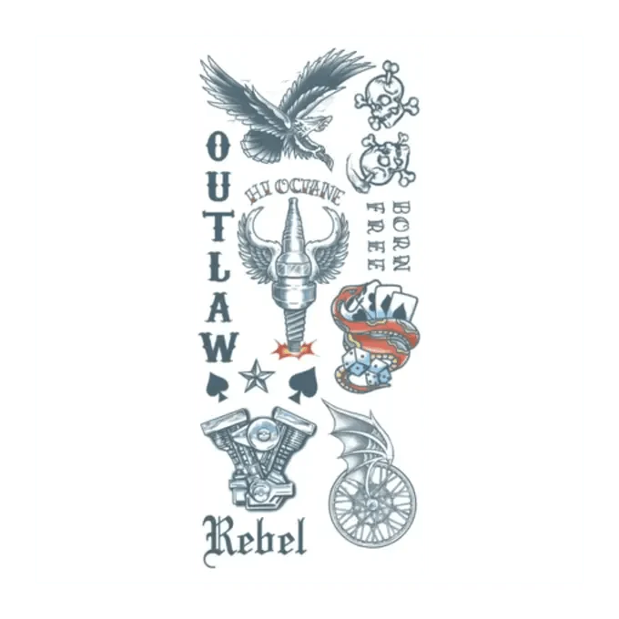 Outlaw Biker Character Kit Temporary Tattoos
