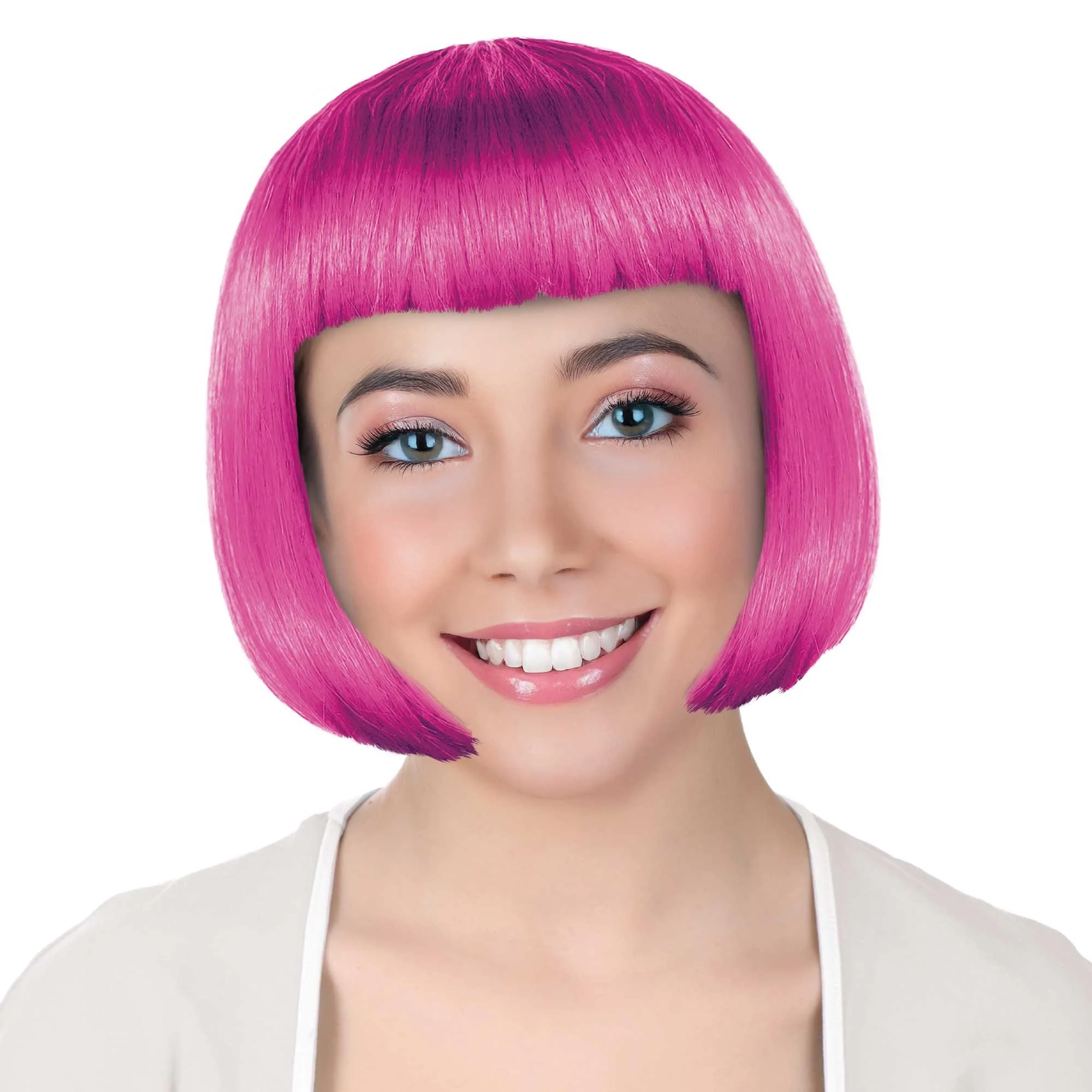Pink Bob Wig with Blunt Fringe