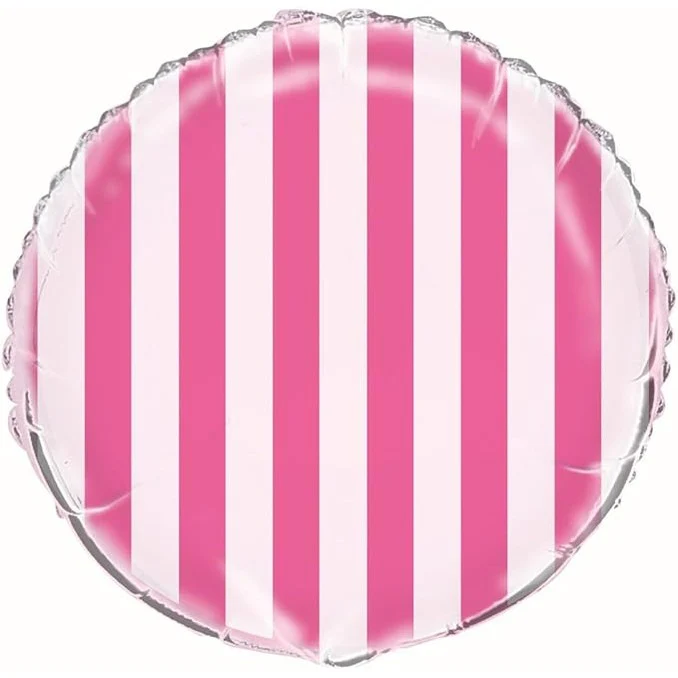 Pink Striped Round Foil Balloon 45cm