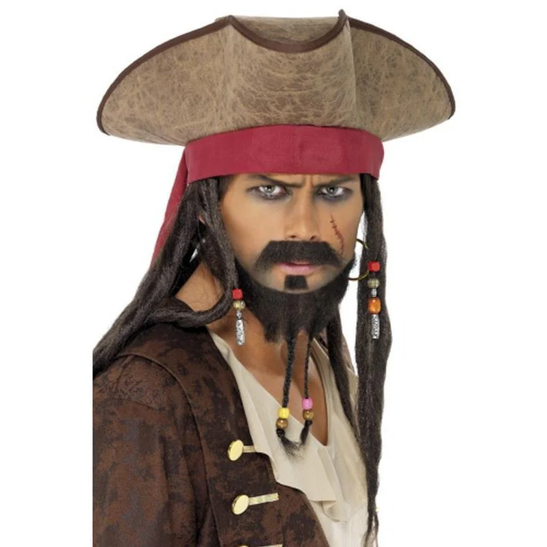 Pirate Hat,Brown, with Hair Dreadlocks