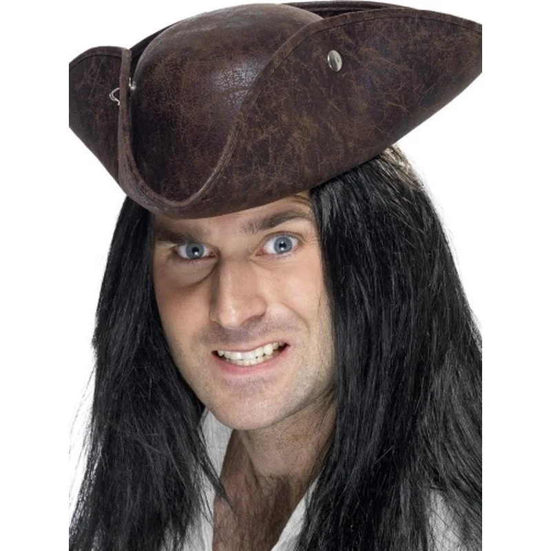 Pirate Tricorn Hat, Broken Leather Look