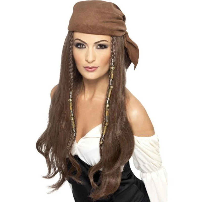 Pirate Wig - Brown, with Bandana