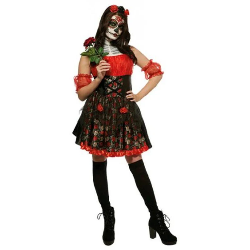 Red Rose Day Of The Dead Costume Size M