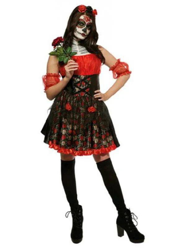 Red Rose Day Of The Dead Costume Size S