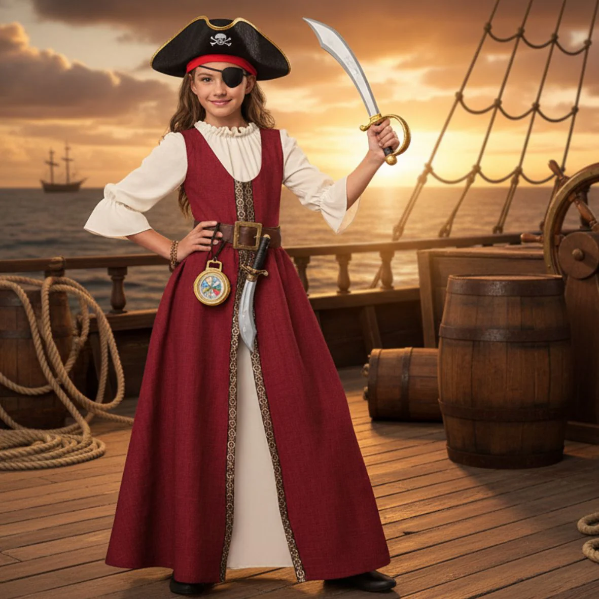 Renaissance Faire Dress Girls' Costume (Red) - Image 2
