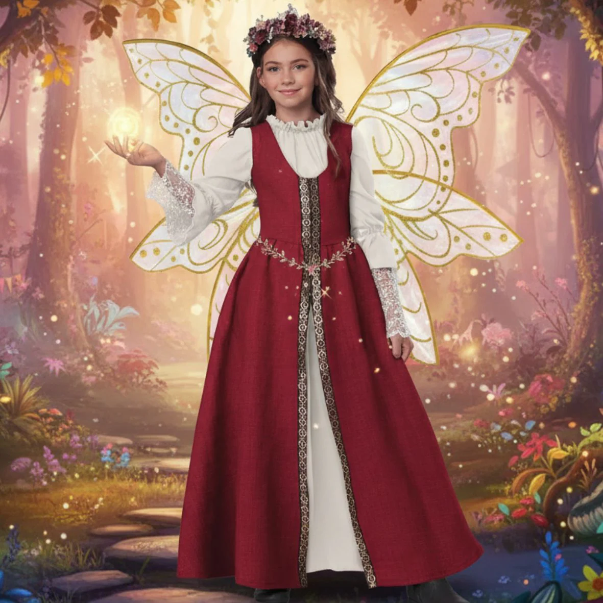 Renaissance Faire Dress Girls' Costume (Red) - Image 3