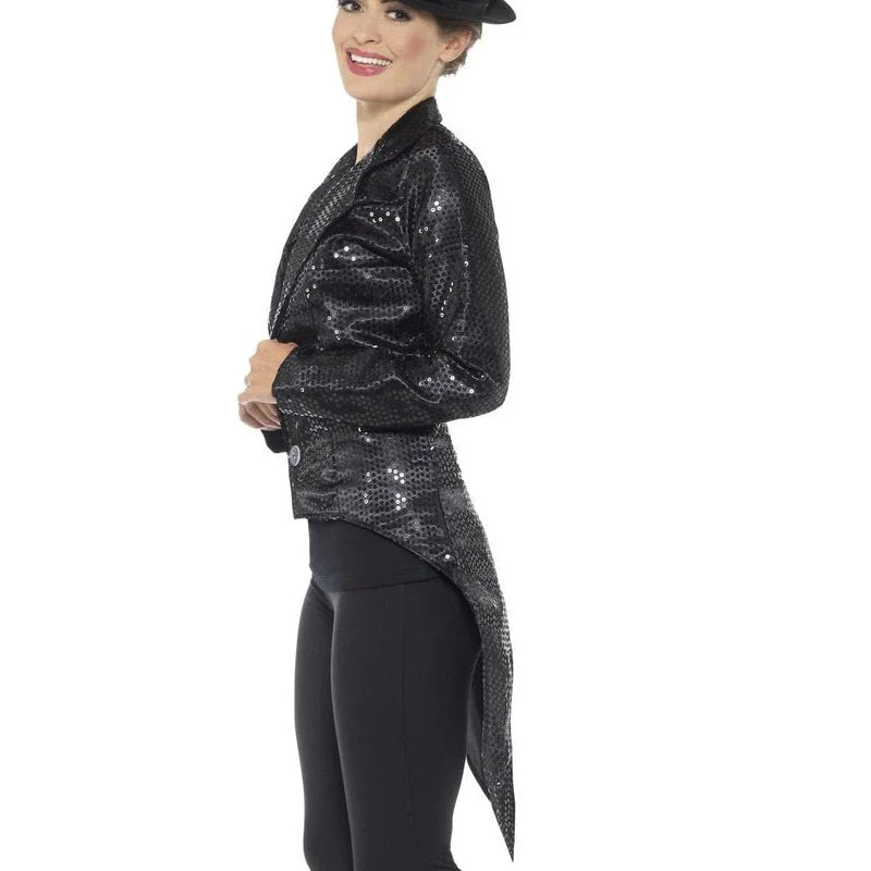Sequin Tailcoat Jacket, Ladies, Black - Image 2