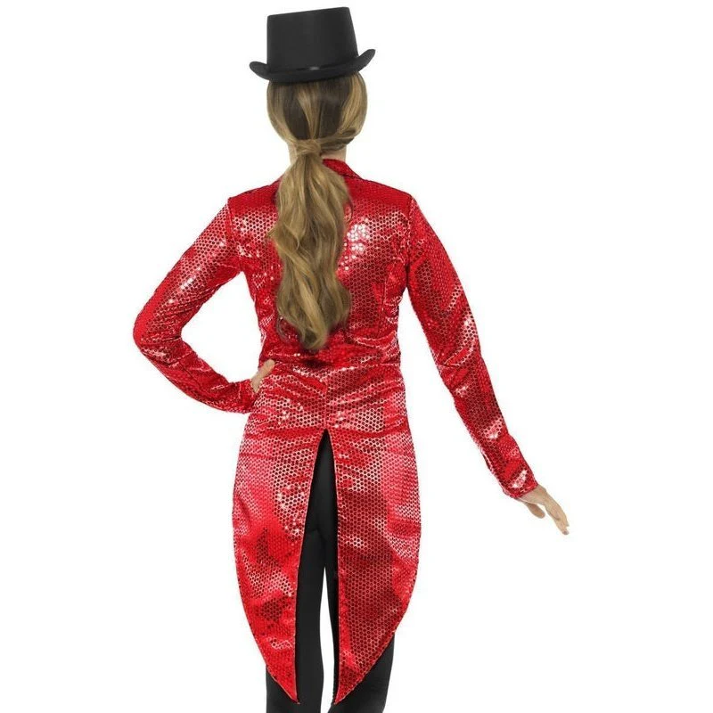 Sequin Tailcoat Jacket, Ladies, Red - Image 3