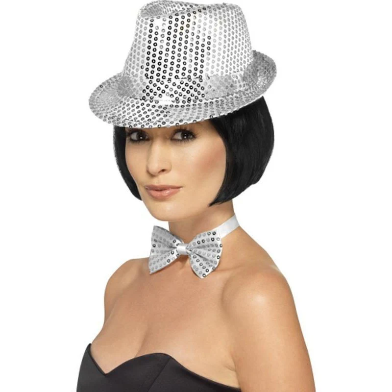 Sequin Trilby Hat - Silver