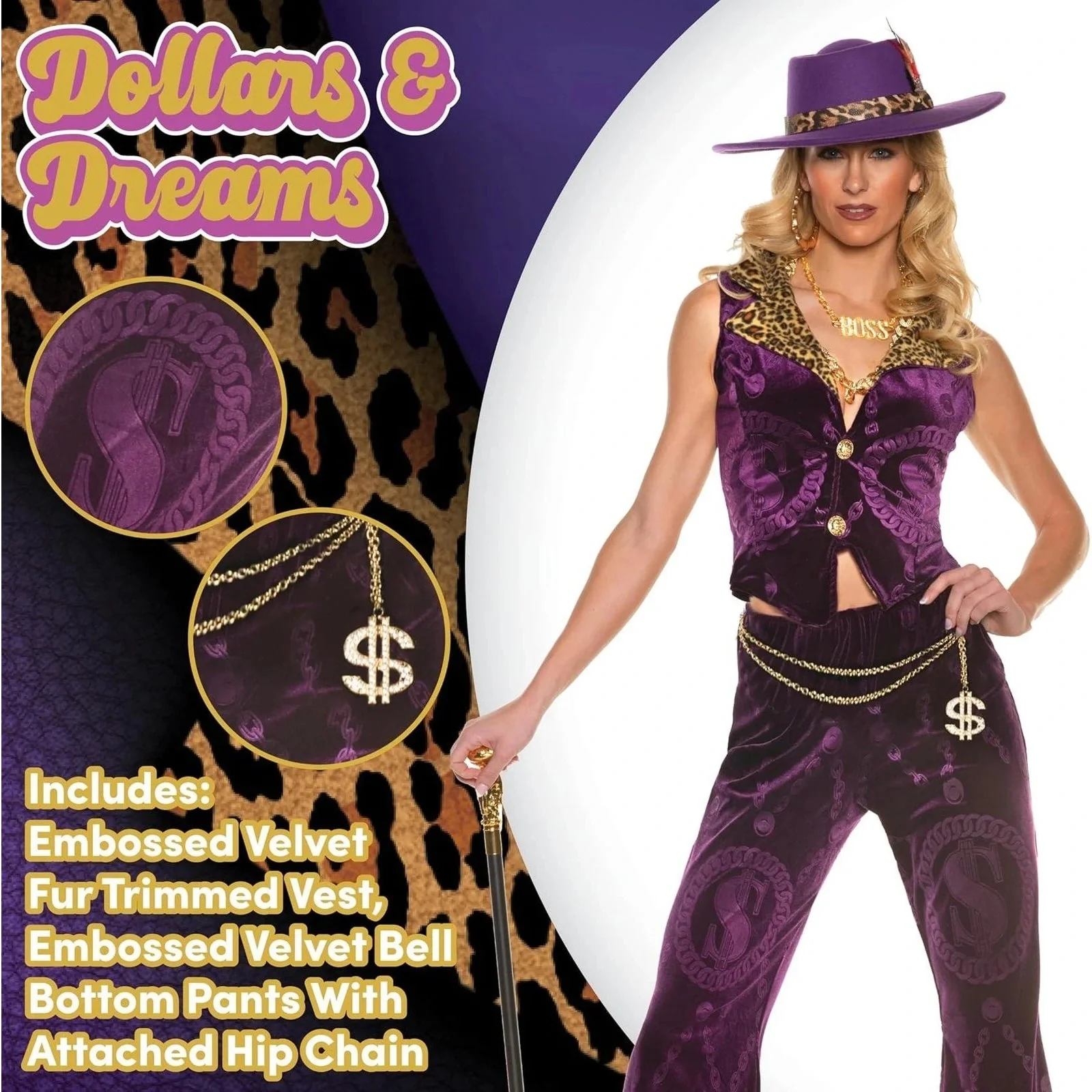 Sexy Pimp Lady Dollar and Dreams Costume Women, Purple - Image 3