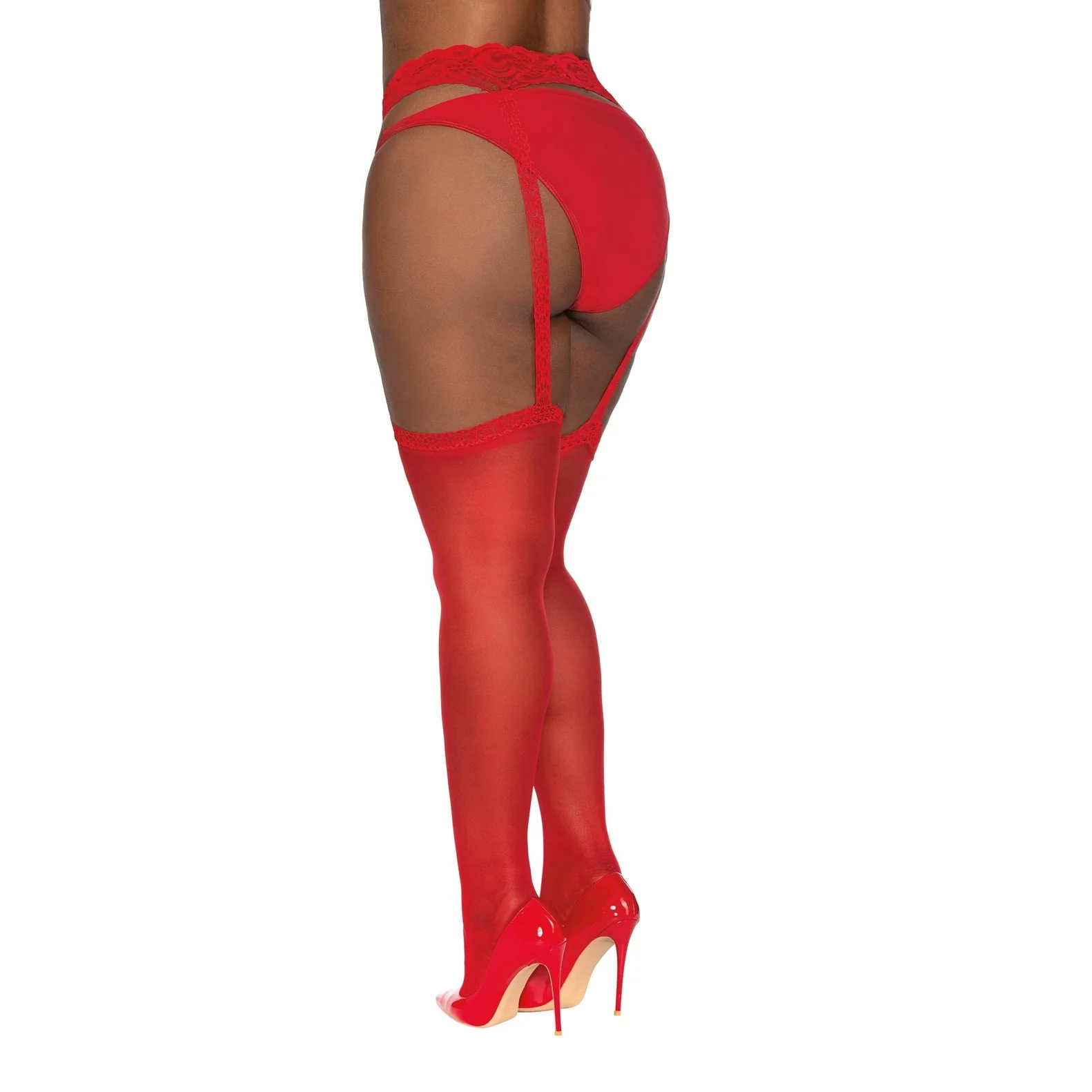 Sheer Garter Belt Pantyhose, Red Queen Size - Image 2