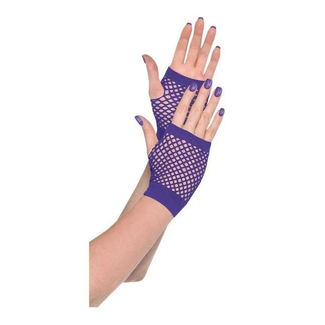 Short Fishnet Gloves Purple