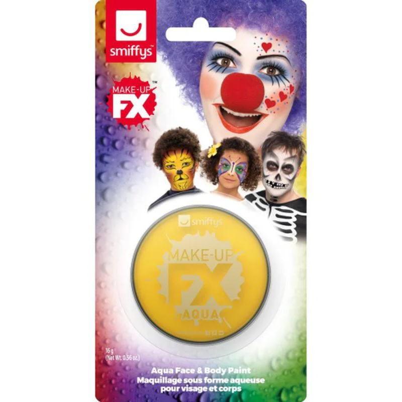 Smiffys Make Up Fx, On Display Card, Yellow, Aqua Face & Body Paint