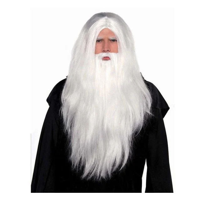 Sorcerer Wig And Beard Set White