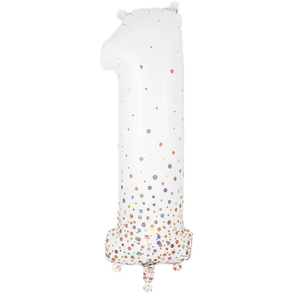 Sparkling Fizz White & Holographic Number 1 Foil Balloon 86cm