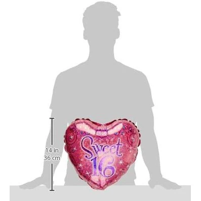 Sweet 16 Pink Holographic Heart Foil Balloon 36cm - Image 2