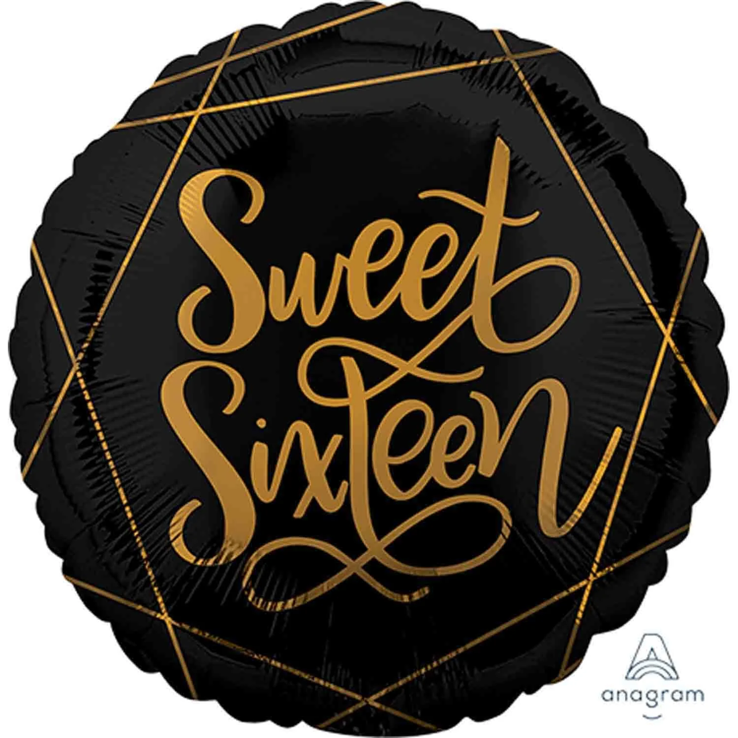 Sweet Sixteen Black & Gold Round Foil Balloon 45cm