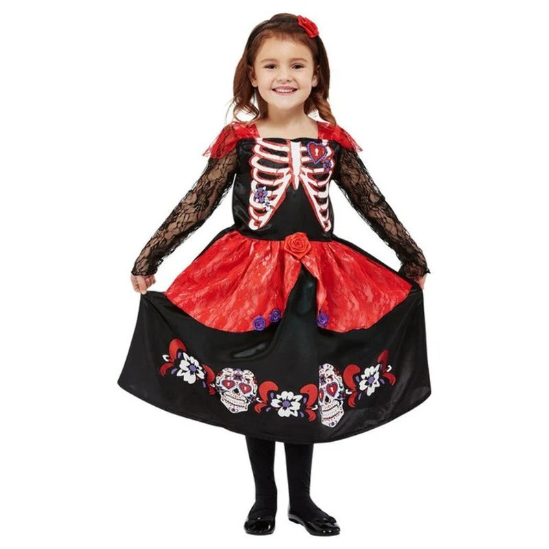 Toddler Girl Day Of The Dead Costume, Black - Image 2