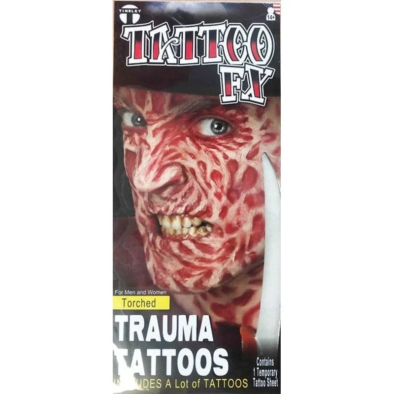 Torched (Burned Face) Trauma Temporary Tattoos