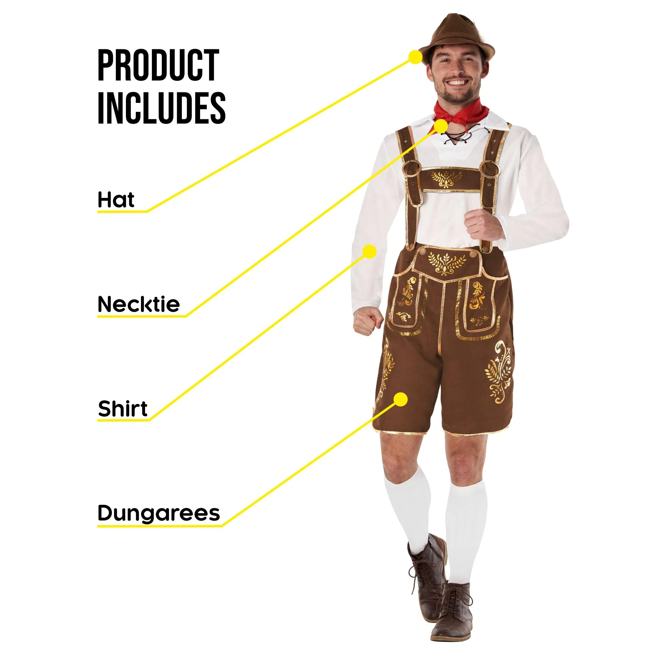 Traditional Lederhosen – Brown and Gold Mens Costume - Image 2