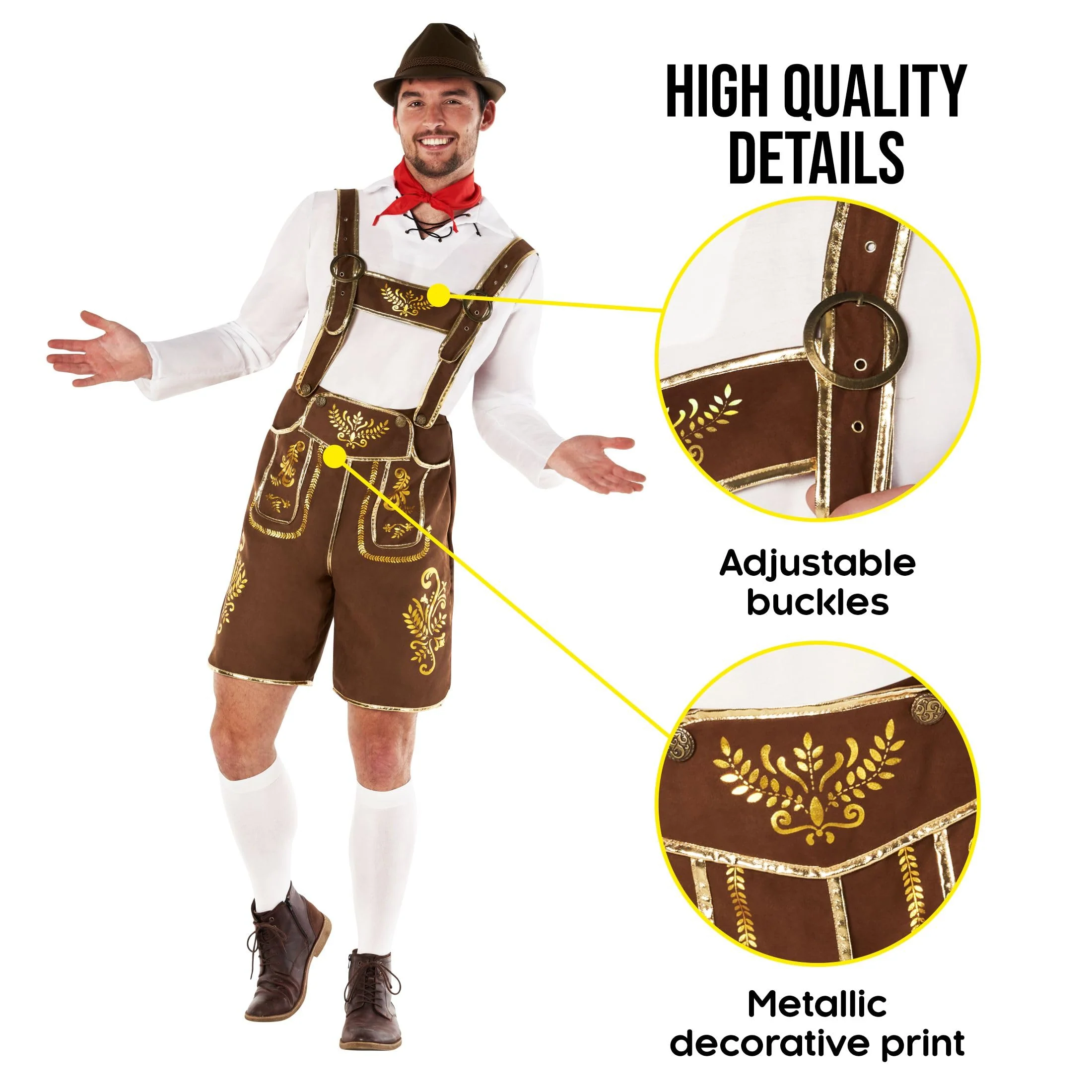 Traditional Lederhosen – Brown and Gold Mens Costume - Image 3